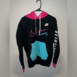 Nike Miami Vice Club Sportswear Pullover Hoodie Black Teal Pink Rare